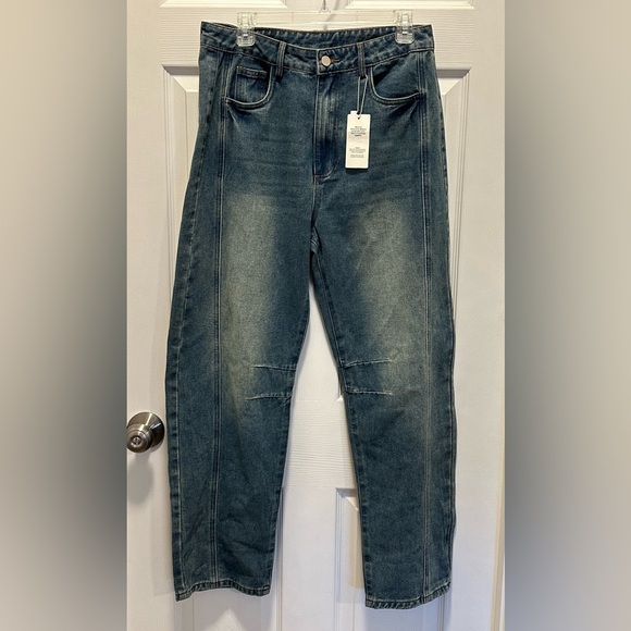Women’s Fashion High Rise Ankle Loose Fit Barrel Jeans, Streetwear 32x29 - Picture 1 of 8
